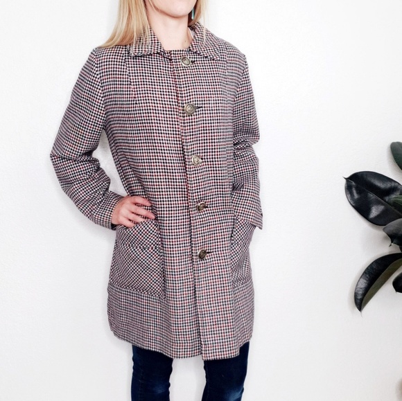 Vintage Jackets & Blazers - 70s Vintage Houndstooth Boxy Oversized Pea Coat